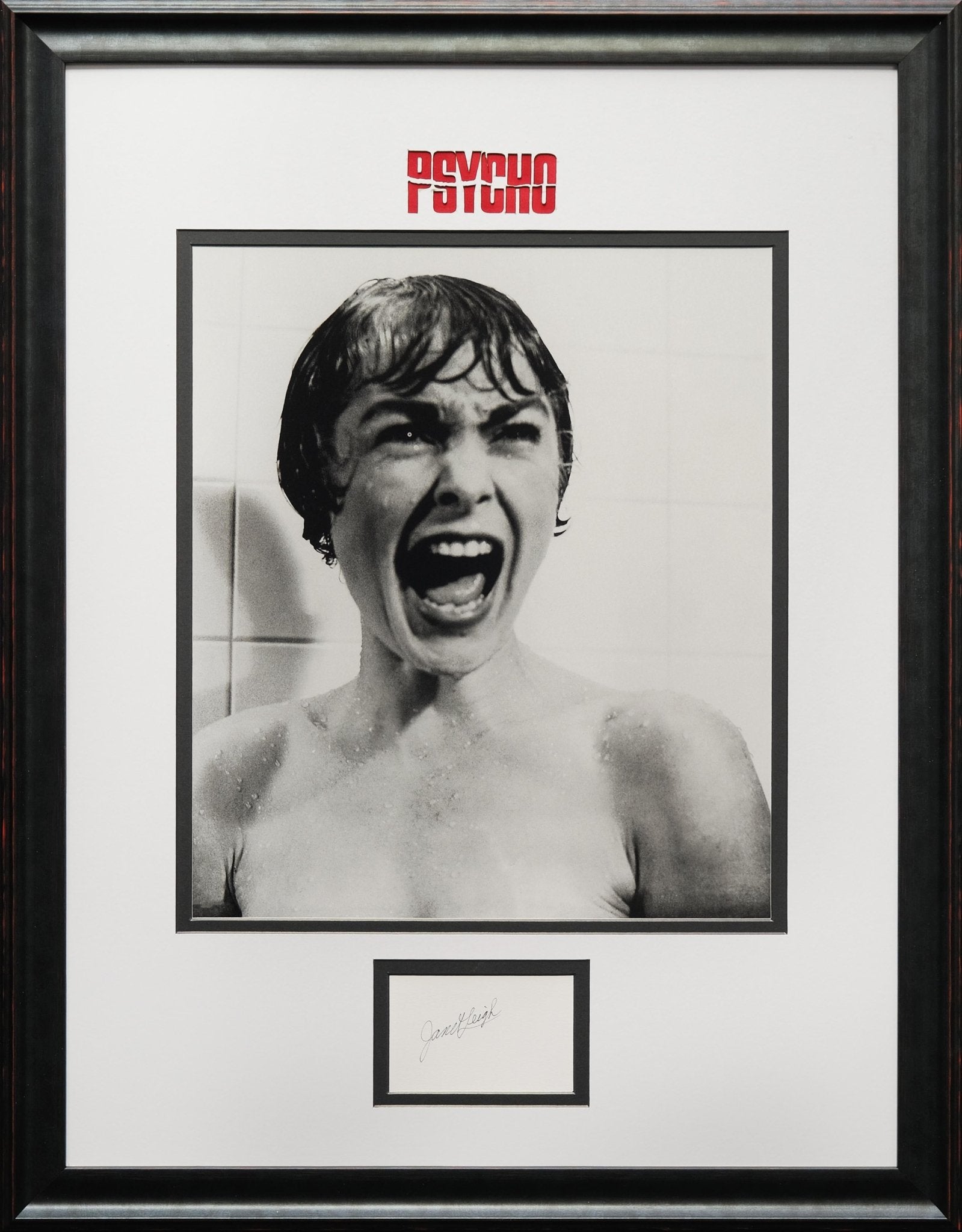 Psycho White Card Photograph Framed Display Signed By Janet Leigh - Memorabilia Framers Shop